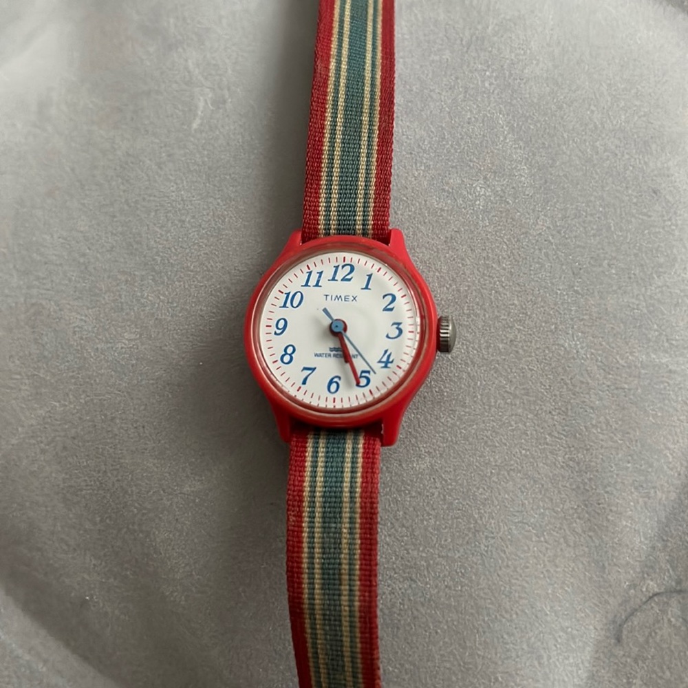 Vintage Timex watch with blue red band
